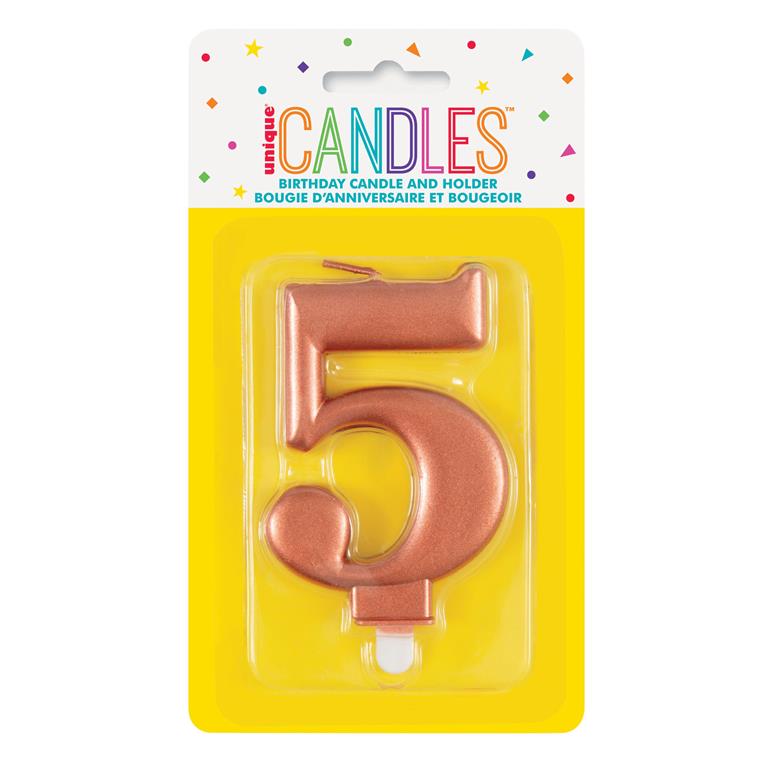 Metallic Rose Gold Number 5 Birthday Candle - Click Image to Close