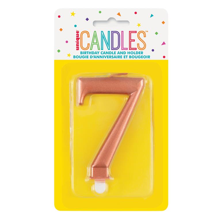 Metallic Rose Gold Number 7 Birthday Candle - Click Image to Close