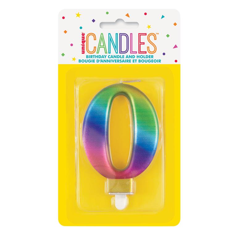 Metallic Rainbow Number 0 Birthday Candle - Click Image to Close