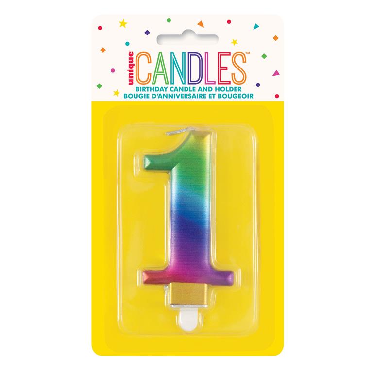 Metallic Rainbow Number 1 Birthday Candle - Click Image to Close