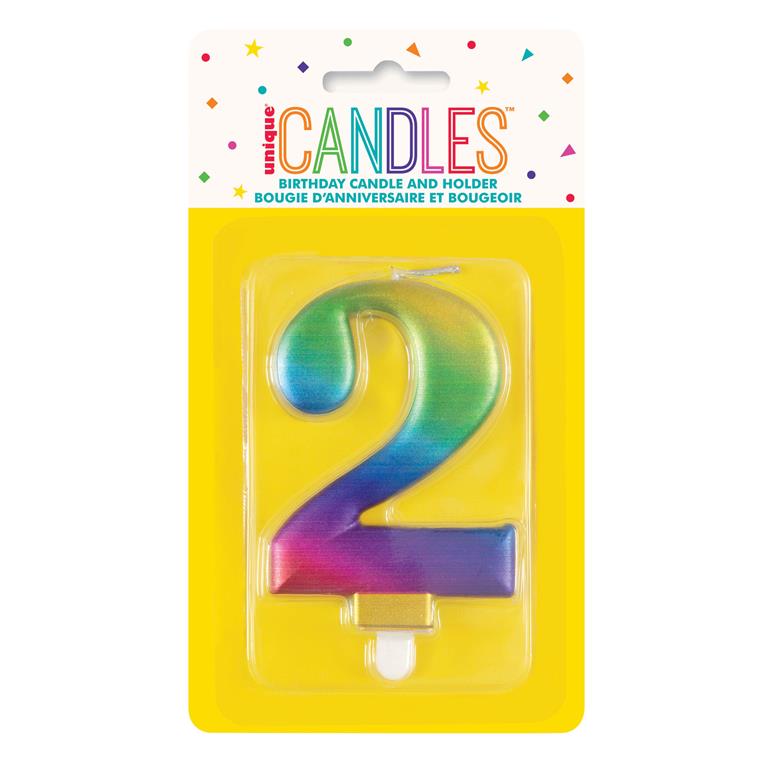 Metallic Rainbow Number 2 Birthday Candle - Click Image to Close