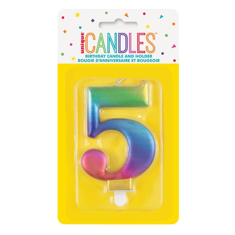 Metallic Rainbow Number 5 Birthday Candle - Click Image to Close