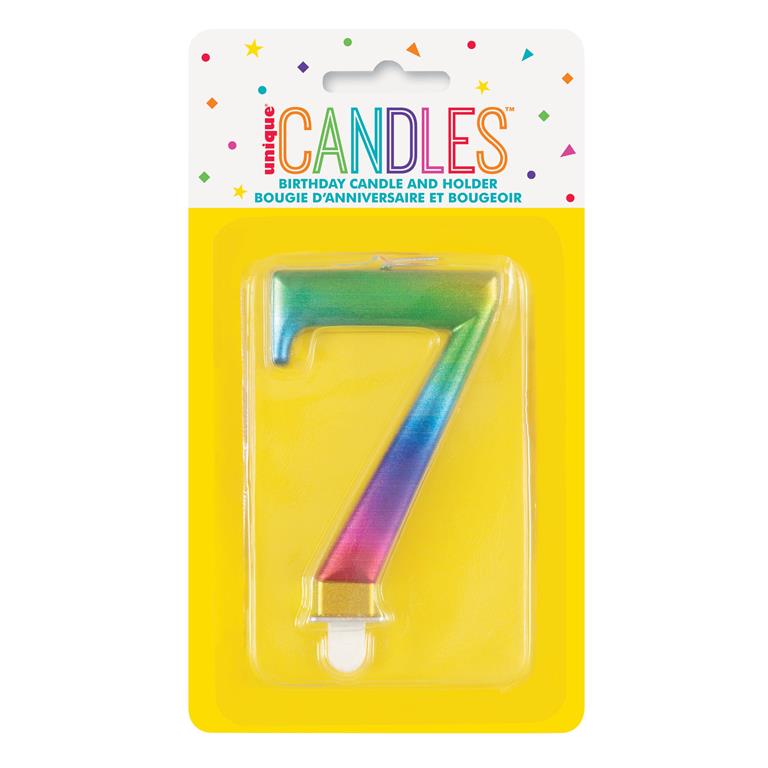 Metallic Rainbow Number 7 Birthday Candle - Click Image to Close