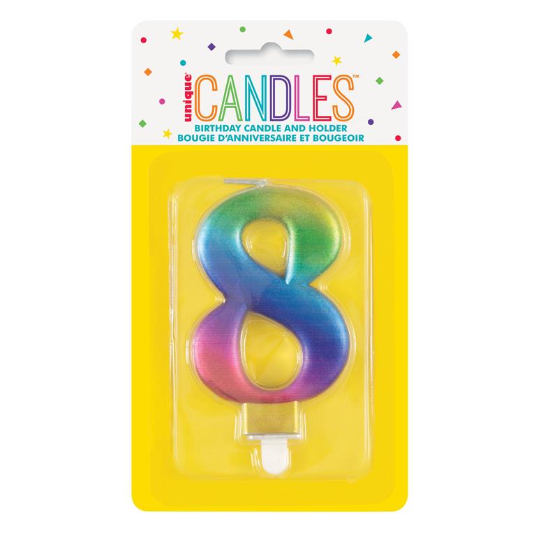 Metallic Rainbow Number 8 Birthday Candle - Click Image to Close