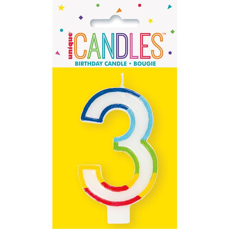 Rainbow Border Number 3 Birthday Candle - Click Image to Close
