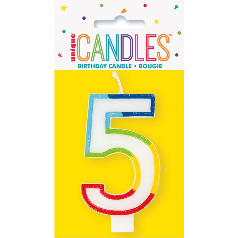 Rainbow Border Number 5 Birthday Candle - Click Image to Close