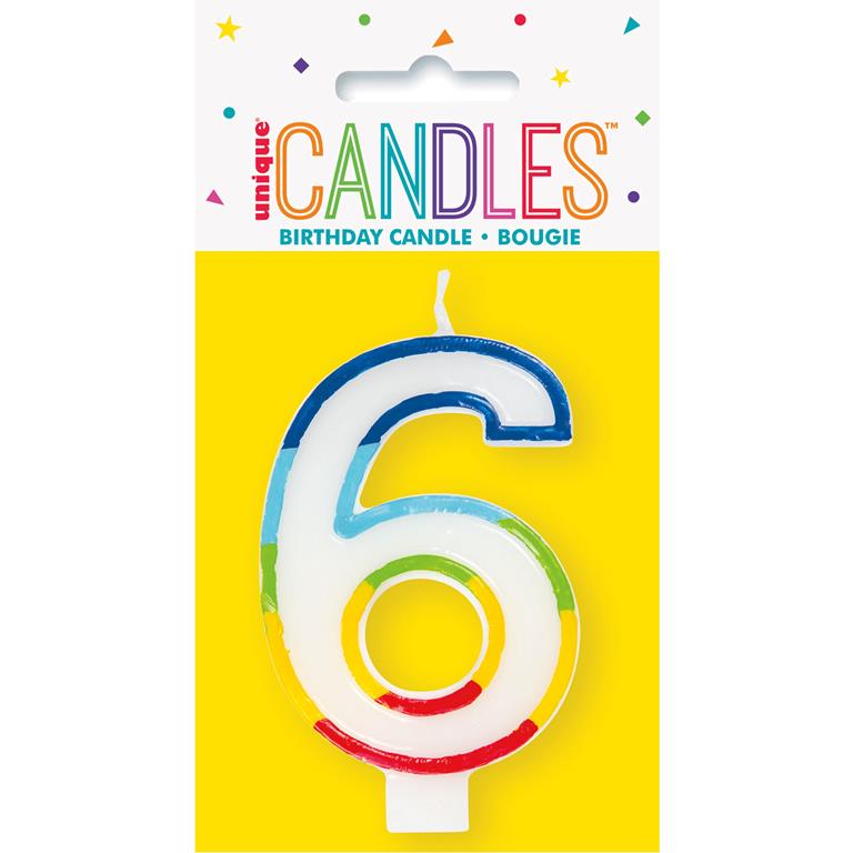 Rainbow Border Number 6 Birthday Candle - Click Image to Close