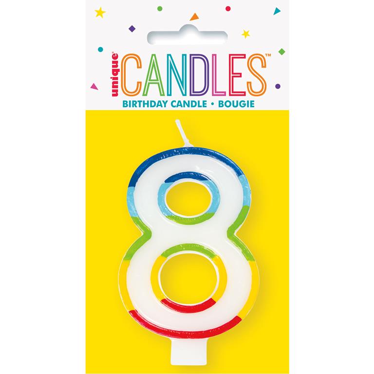 Rainbow Border Number 8 Birthday Candle - Click Image to Close