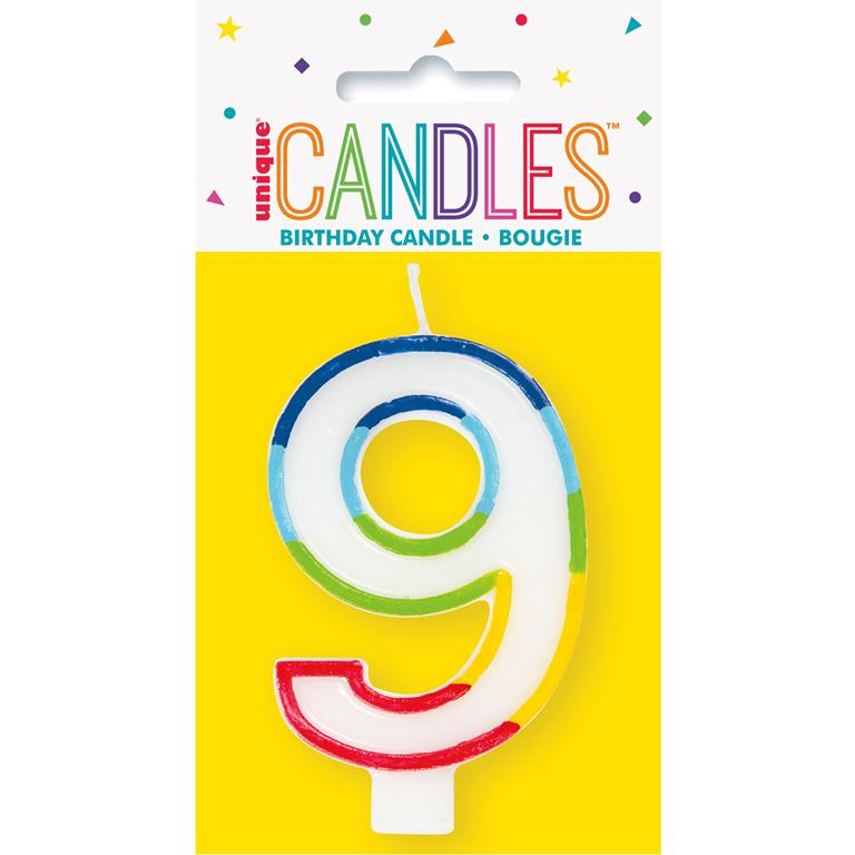 Rainbow Border Number 9 Birthday Candle - Click Image to Close