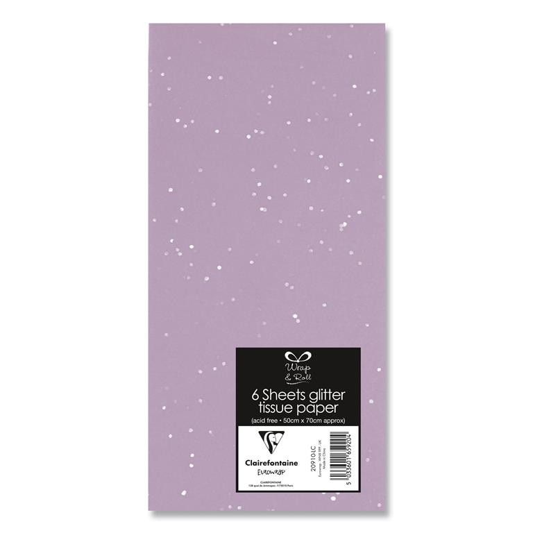 Glitter Tissue Paper Lilac 6 Sheets - Click Image to Close