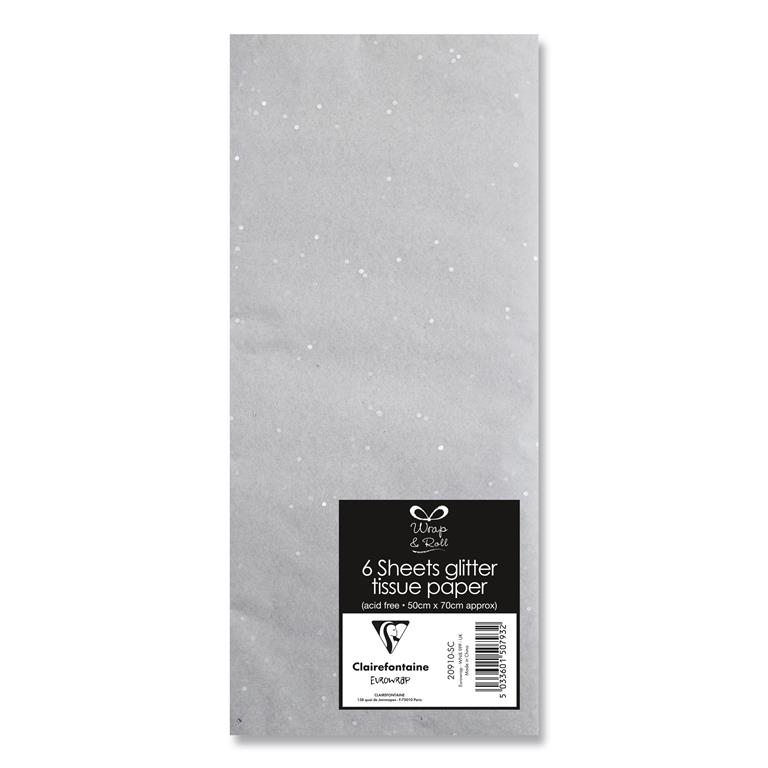 Glitter Tissue Silver Pack Of 6 - Click Image to Close
