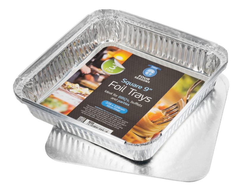 3pk Square Foil Container 9" w/Lids (Seperate) - Click Image to Close