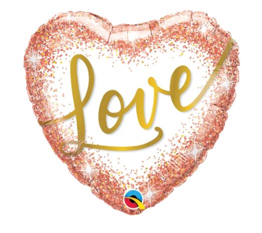 Qualatex 18" Heart Love Rose Gold Glitter Dots Balloon - Click Image to Close