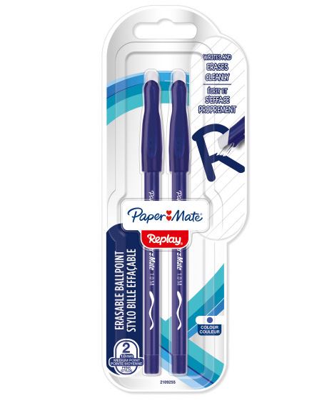 Paper Mate Replay Erasable 2 Pack Blue Pens - Click Image to Close