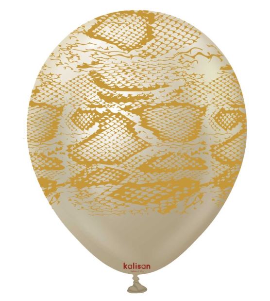 Kalisan Safari Snake White Gold Printed Latex Balloons - Click Image to Close