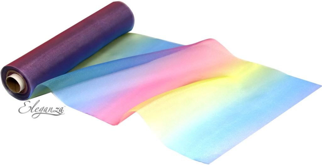 Eleganza Soft Sheer Organza 29cm X 20M Rainbow - Click Image to Close