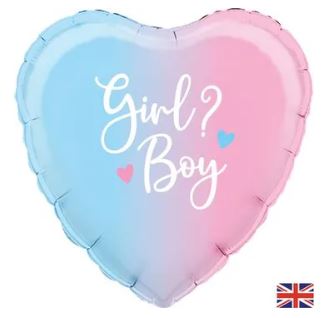 18" Ombre Heart Gender Reveal - Click Image to Close