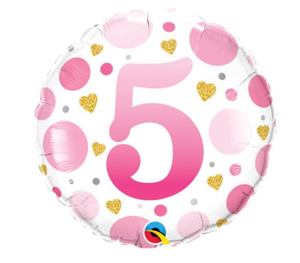 18" Pink Dots Age 5 Foil Balloon ( 1 ) - Click Image to Close