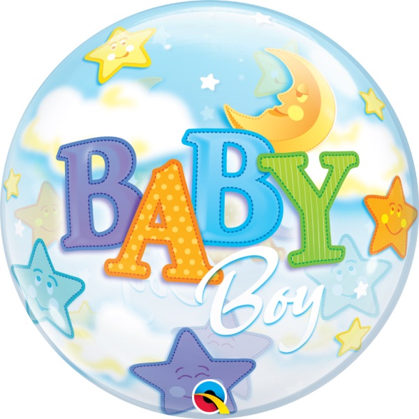 Qualatex Baby Boy Moon & Stars 22" Single Bubble Balloon - Click Image to Close