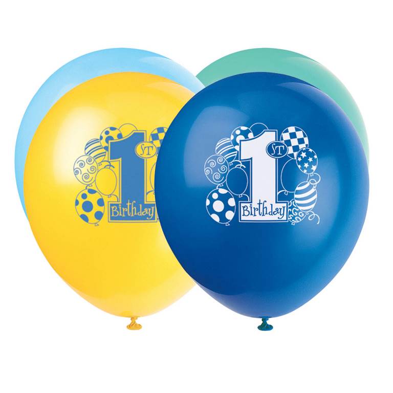First Birthday Blue Balloons 12" Latex Balloons 8Ct - Click Image to Close