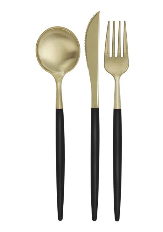 Black And Gold Plastic Cutlery x12 ( Assorted ) - Click Image to Close