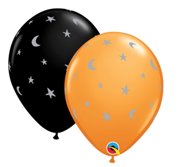 Orange & Black 11" Starry Night Latex Balloons (25) - Click Image to Close