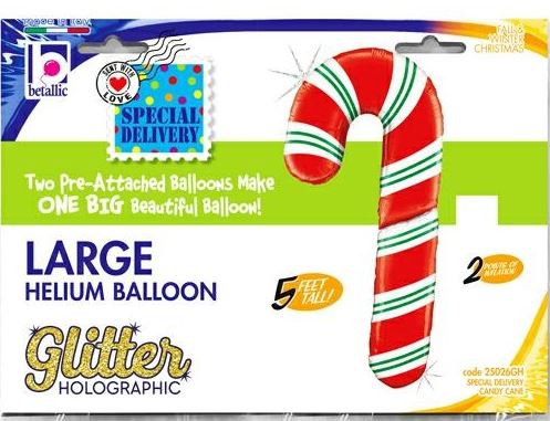 Special 5ft Delivery Candy Cane- Glitter Holographic Balloon - Click Image to Close