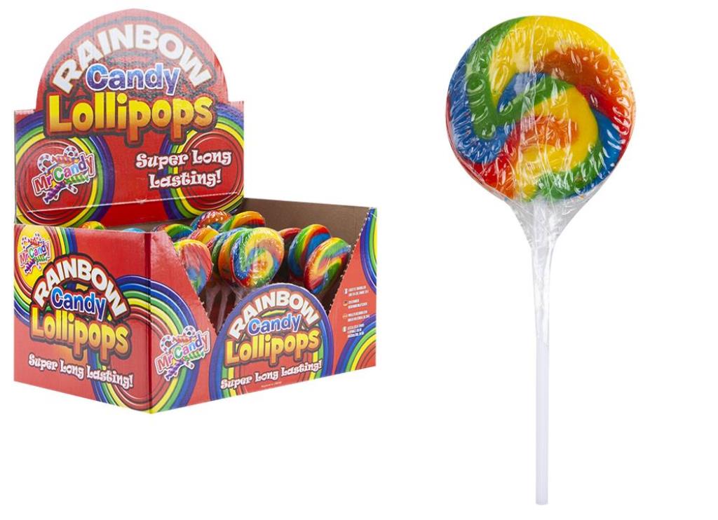 Round Swirl Rainbow Lolly With Stick - Click Image to Close