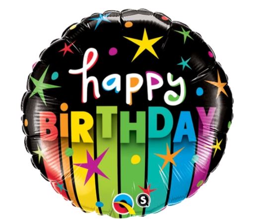 Qualatex 18" Birthday Colorful Stripes Round - Click Image to Close