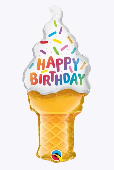 Birthday 14" Ice Cream Cone Foil Balloon - Click Image to Close