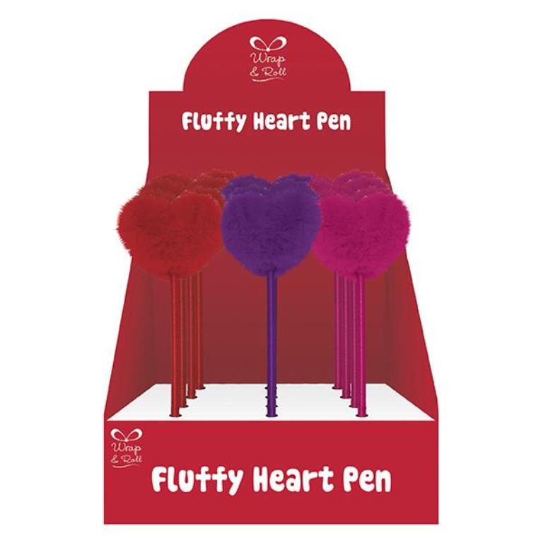 Fluffy Heart Pens ( Assorted Colours ) - Click Image to Close