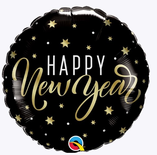 Round 18" New Year Gold Stars Foil Balloon 1 Pack - Click Image to Close