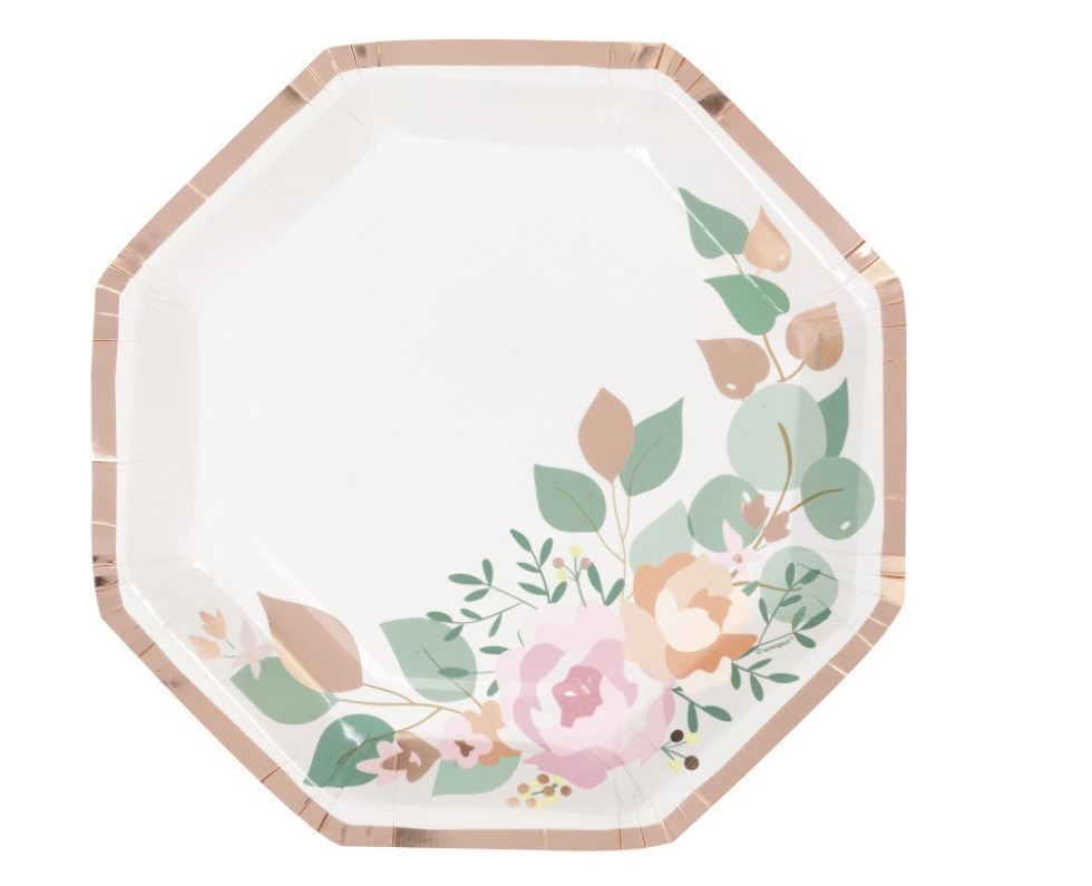 Pink Blooms Octagon Shaped 9.25" Plates 8Ct - Click Image to Close