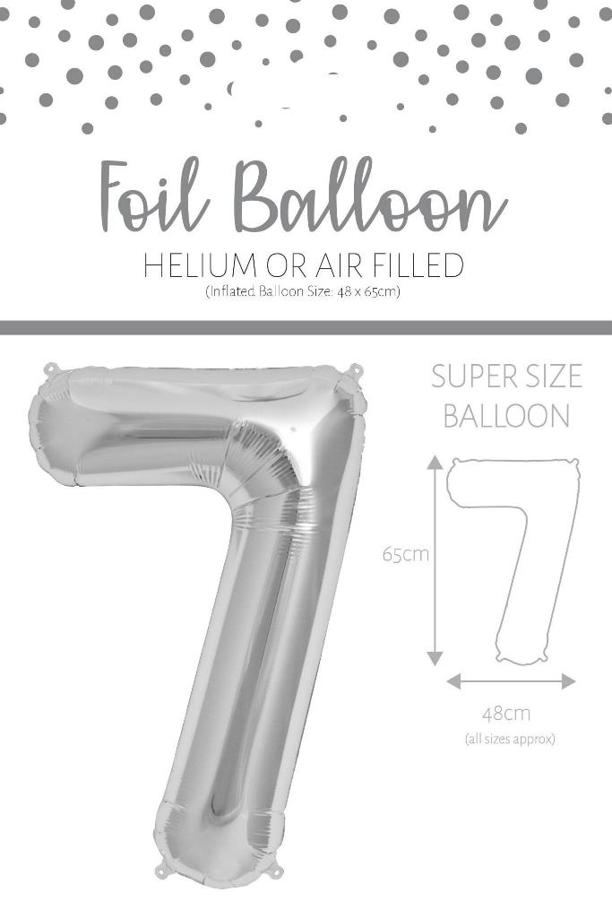 25" Number 7 Silver Foil Balloon - Click Image to Close