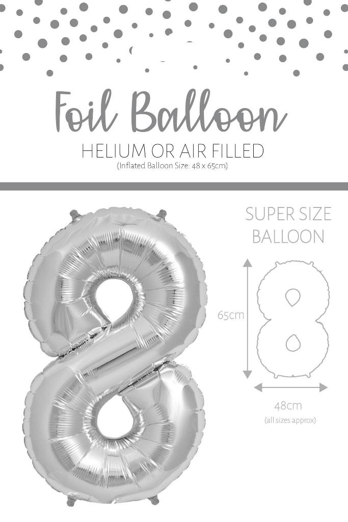 Number 8 Silver 25" Foil Balloon - Click Image to Close