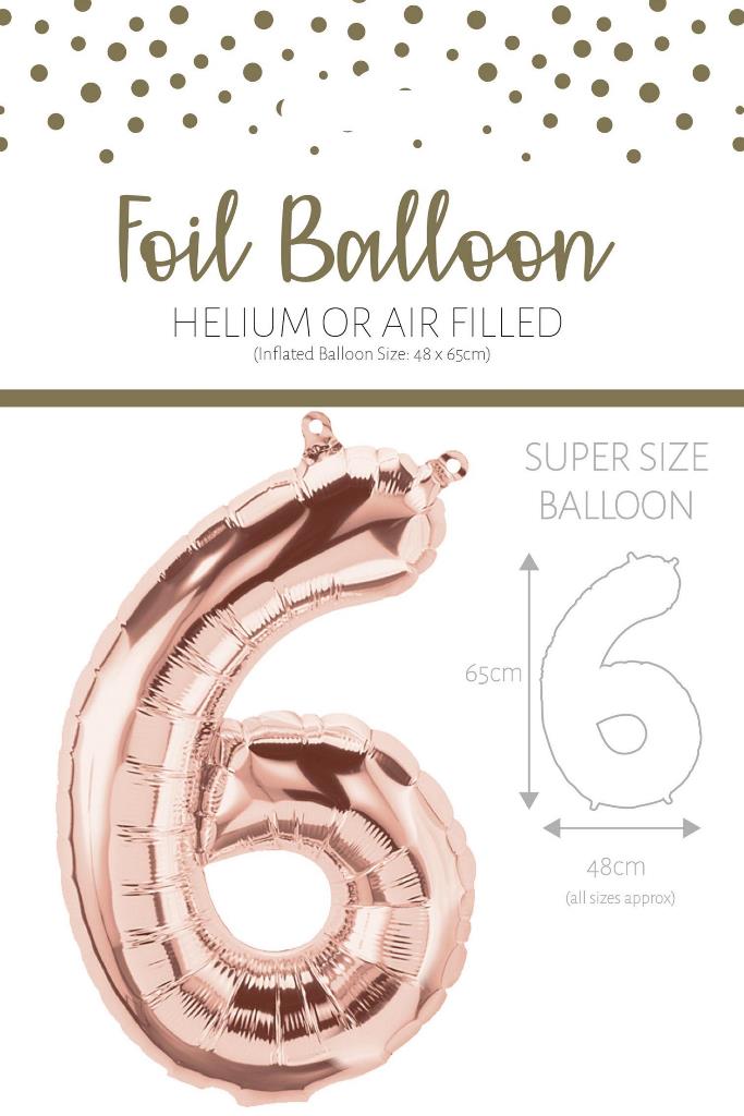 25" Number 6 Rose Gold Foil Balloon - Click Image to Close