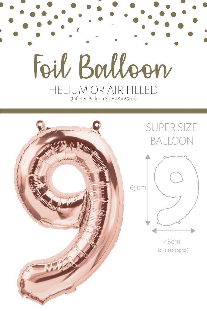 25" Number 9 Rose Gold Foil Balloon - Click Image to Close