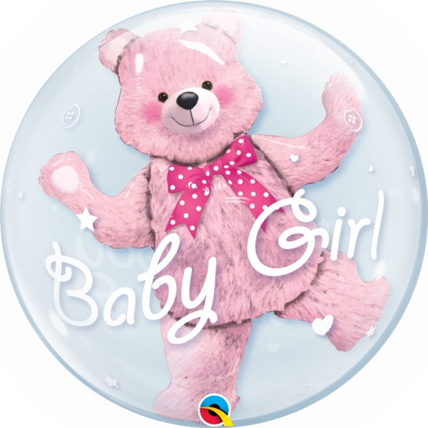 Qualatex 24" Baby Pink Bear Double Bubble Balloon - Click Image to Close