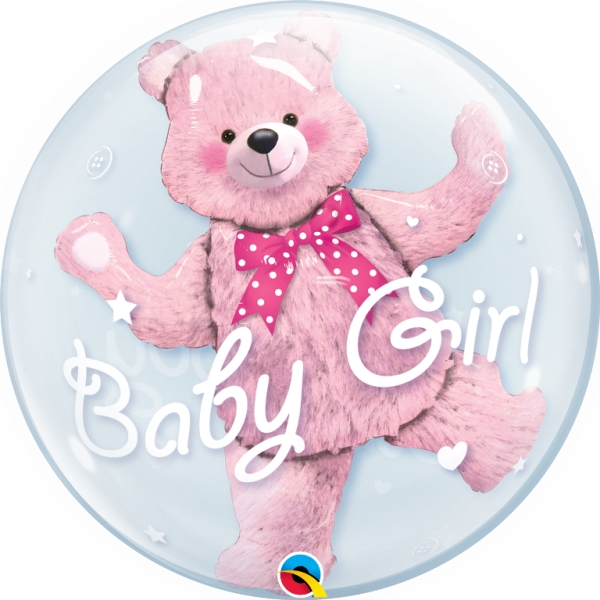 QUALATEX 24" BABY PINK BEAR DOUBLE BUBBLE