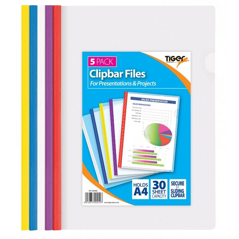 Tiger A4 Clip Bar Presentation File 5 Pack - Click Image to Close