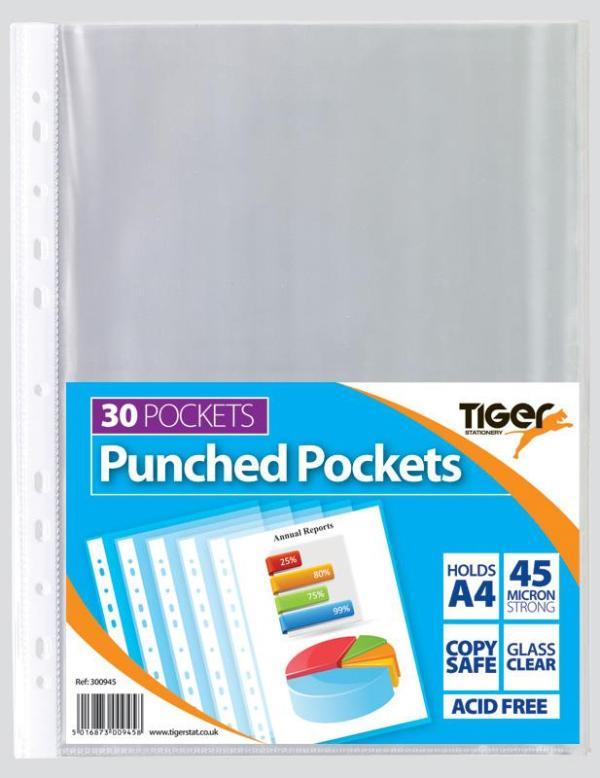 Tiger A4 Punched Pockets 30 Pack - Click Image to Close