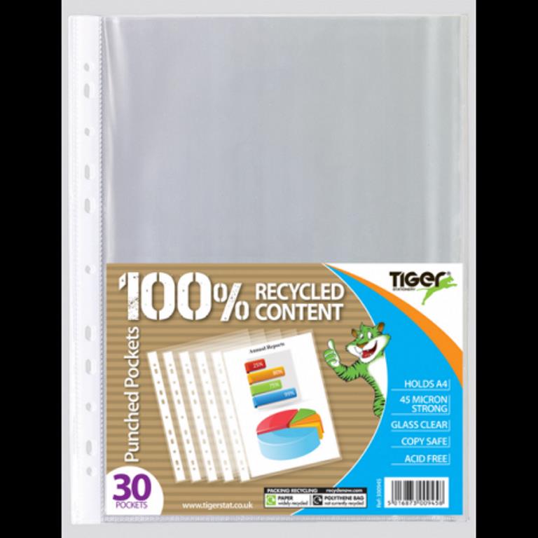 Tiger A4 Punched Pockets 30 Pack - Click Image to Close