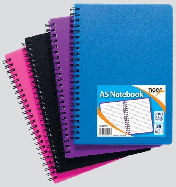 Tiger A5 Polyprop Twin Wire Notebook 140 Pages - Click Image to Close