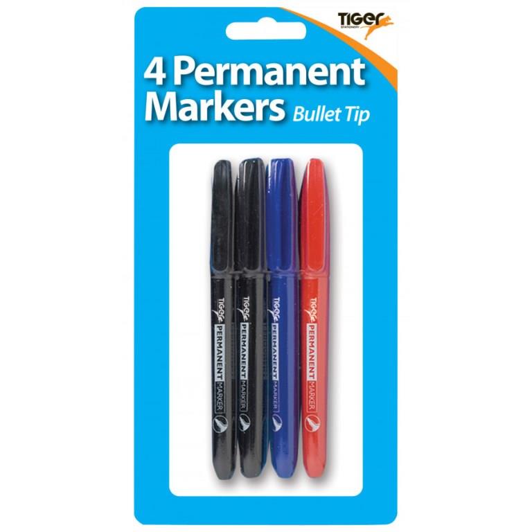 Tiger Bullet Tip Permanent Markers 4 Pack - Click Image to Close