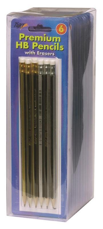 Tiger Premium Eraser Top Hb Pencils 6 Pack - Click Image to Close