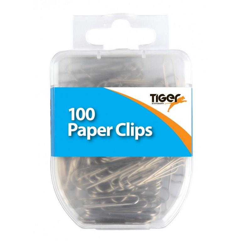 Tiger Essential 100 Paper Clips Steel - Click Image to Close