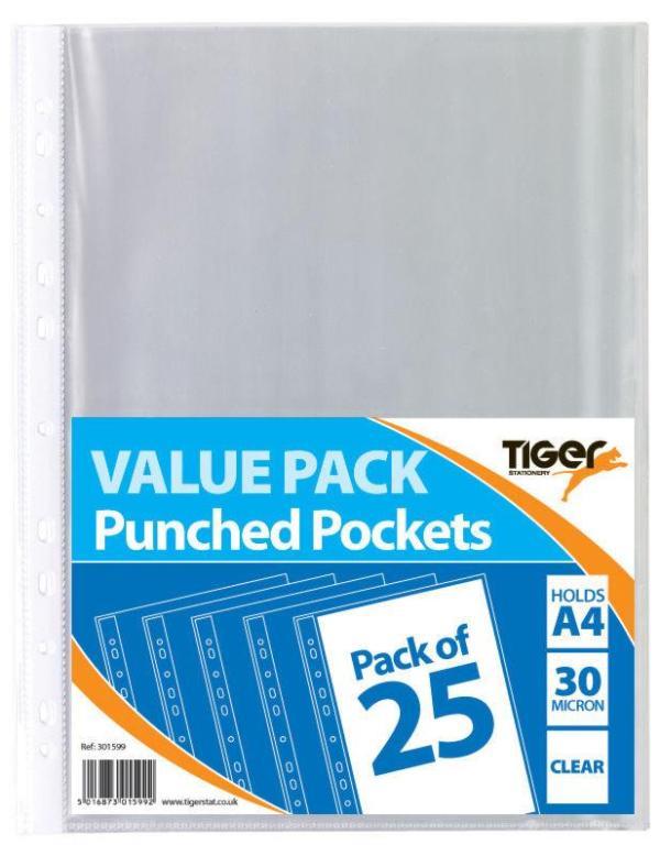 Tiger A4 Value Pack 25 Punched Packets - Click Image to Close