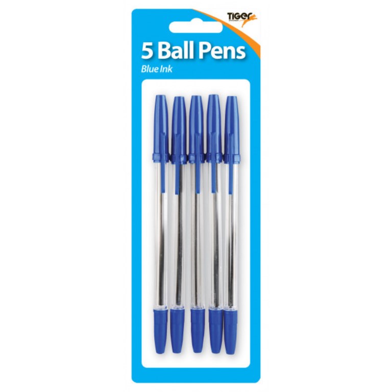 Tiger Blue Ball Point Pens 5 Pack - Click Image to Close