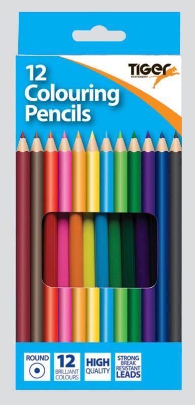 Tiger Full Length Colouring Pencils 12 Pack - Click Image to Close