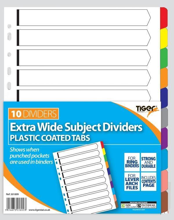 Tiger Card Dividers With Plastic Tabs 10 Part Extra Wide - Click Image to Close